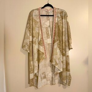 Cato Womens Cardigan Size 22/24 Beige Cream Patterned Kimono Cardigan Top